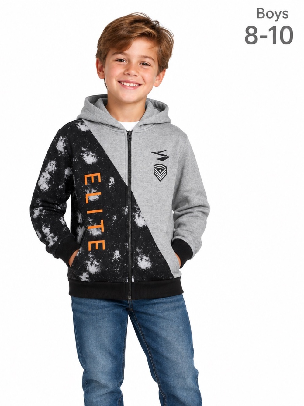 S10PE Graphic Zip-Up Hoodie Jacket - Gray/Black/Orange - Kids